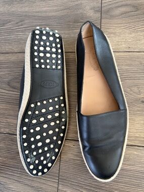Tod’s Black Leather Espadrille Flats Gommino Sole EU 41 US 10 Slip On Italy